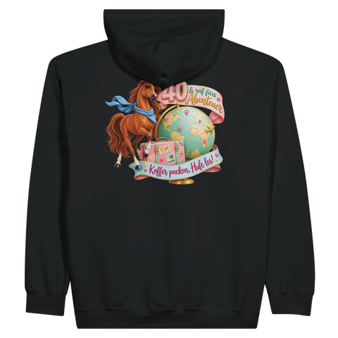 40 und reif fürs Abenteuer – Zip-Hoodie mit Rückendruck