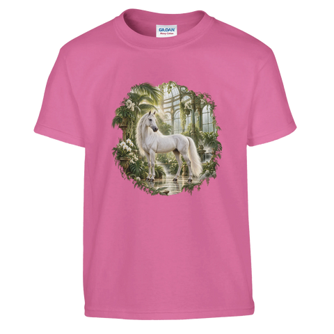 Weißes Pferd im viktorianischen Glashaus – Kinder-T-Shirt