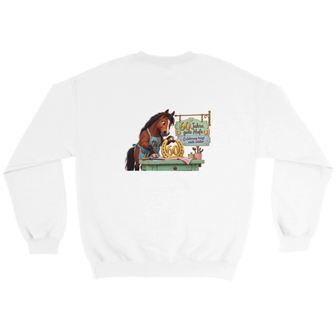 60 Jahre, gute Hufe – Pullover mit Rückendruck