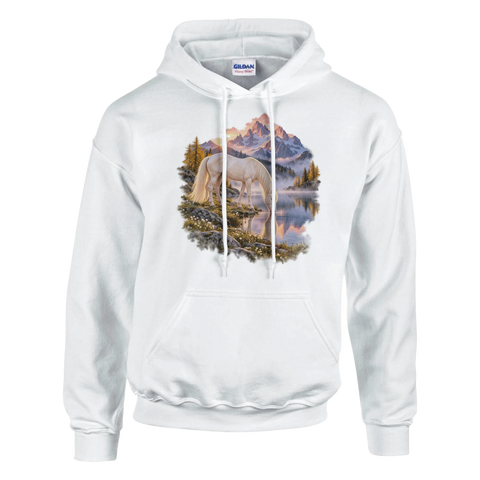 Cremello am Alpensee im Morgengrauen – Hoodie
