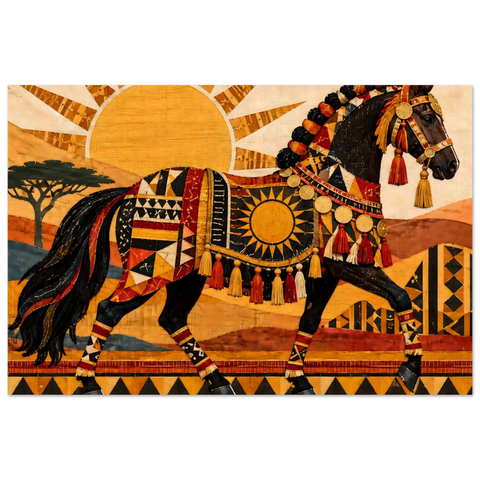 Geschmücktes Pferd im Sonnenmuster – Kunstdruck 60×90 cm