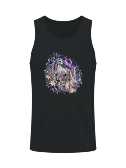Silberpferd im kosmischen Liliengarten – Herren-Tank-Top