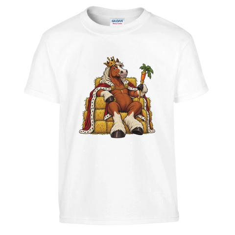 König Pferd auf dem Heuthron – Kinder-T-Shirt