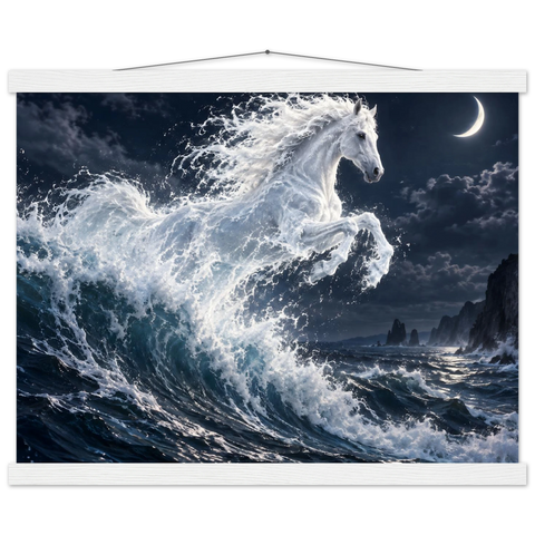 Wellenpferd im Mondlicht – Poster mit Leisten 40×50 cm