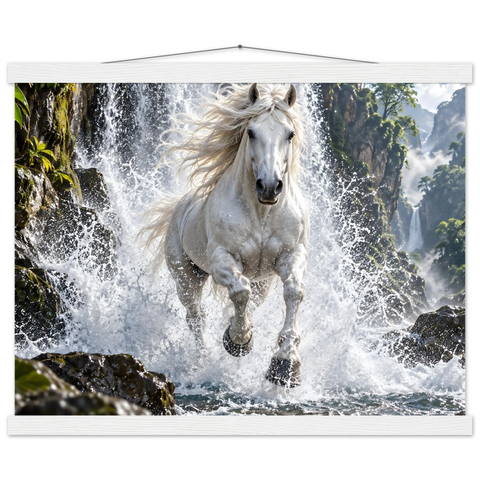 Schimmel durch den Wasserfall – Poster mit Leisten 40×50 cm