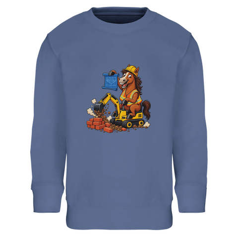 Bauarbeiter-Pferd auf dem Bagger – Kinder-Pullover