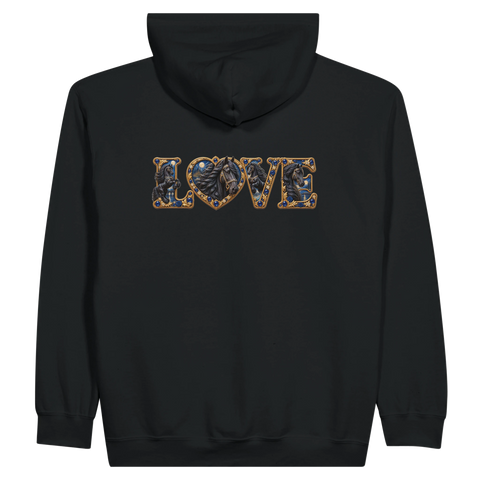 Love – Friese in Saphirblau – Zip-Hoodie mit Rückendruck