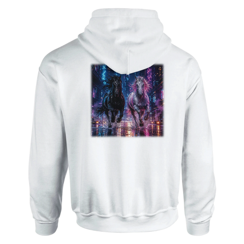 Neonstadt bei Nacht – Hoodie mit Rückendruck