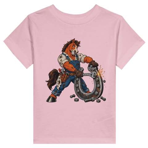 Mechaniker-Pferd mit Riesenhufeisen – Kleinkind-T-Shirt