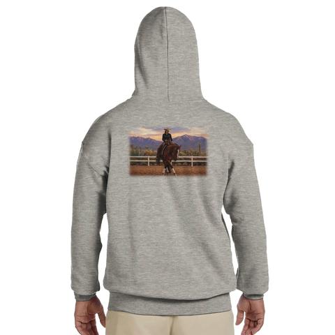 Westernritt auf der Bergweide – Hoodie mit Rückendruck