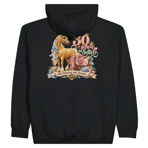 30 und schon im Sattel – Zip-Hoodie mit Rückendruck