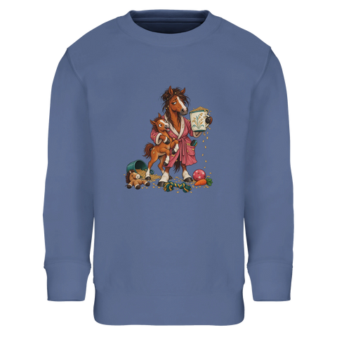Müde Stute mit Fohlen beim Frühstück – Kinder-Pullover
