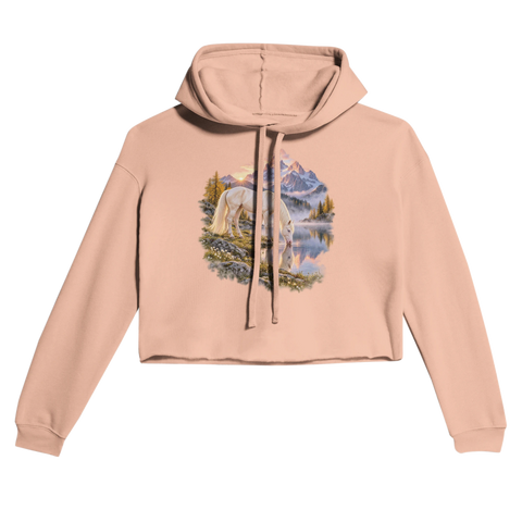 Cremello am Alpensee im Morgengrauen – Cropped Hoodie