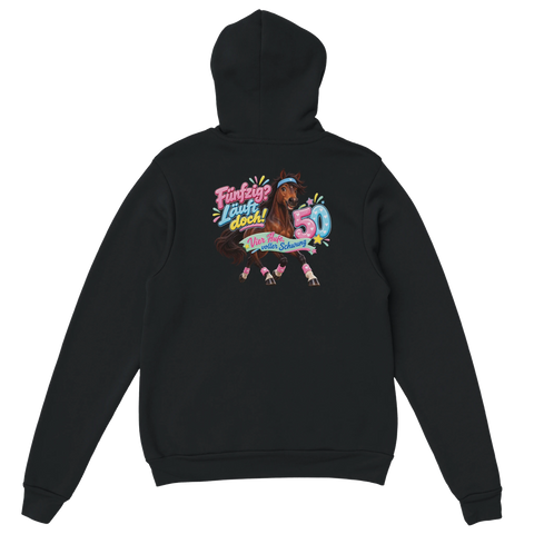 Fünfzig? Läuft doch! – Hoodie mit Rückendruck