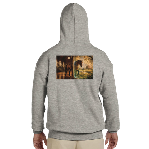 Durch den Spiegel – Hoodie mit Rückendruck
