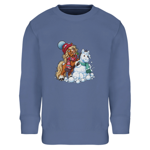 Winterpony mit Schneemann – Kinder-Pullover