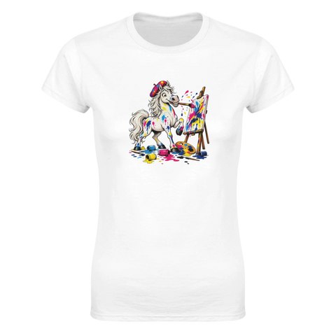 Maler-Pferd mit Farbspritzern – Damen-T-Shirt