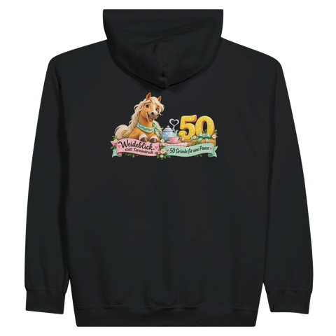Weideblick statt Termindruck – Zip-Hoodie mit Rückendruck
