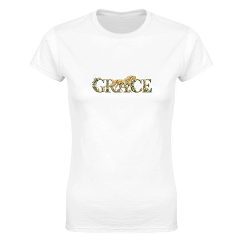 Grace – Goldenes Pferd in Türkis – Damen-T-Shirt