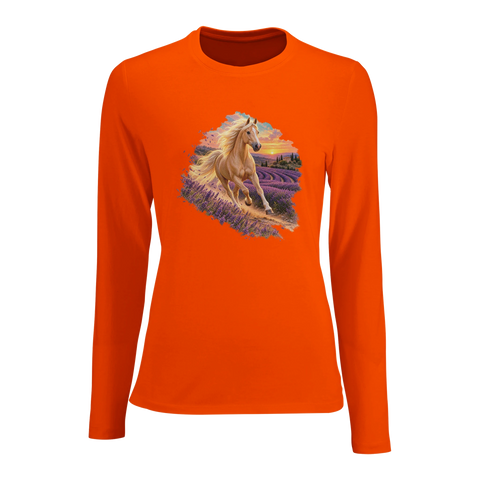 Palomino im Lavendelabend – Damen-Langarmshirt