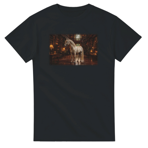 Pferd in der Bibliothek – T-Shirt