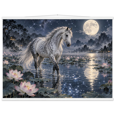 Apfelschimmel im Lotusteich – Poster mit Leisten 75×100 cm