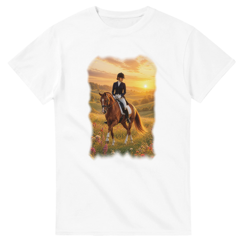 Sonnenaufgang auf der Blumenwiese – T-Shirt