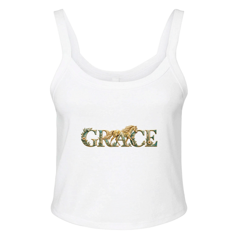 Grace – Goldenes Pferd in Türkis – Ripp-Tank-Top