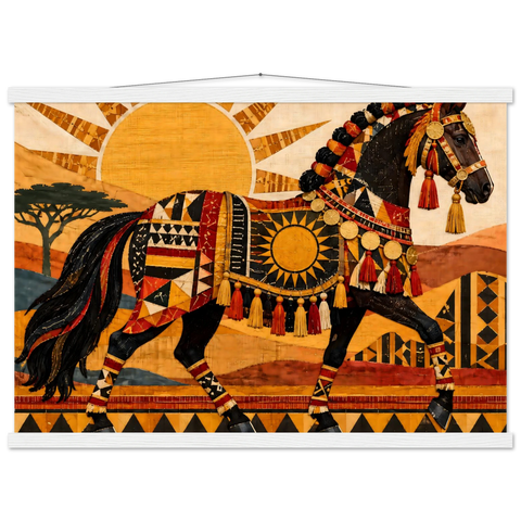 Geschmücktes Pferd im Sonnenmuster – Poster mit Leisten 50×70 cm