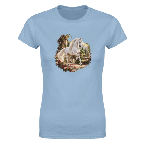 Andalusier im Rosengarten – Damen-T-Shirt
