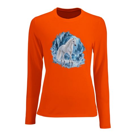 Weiße Stute in der Kristall-Eishöhle – Damen-Langarmshirt