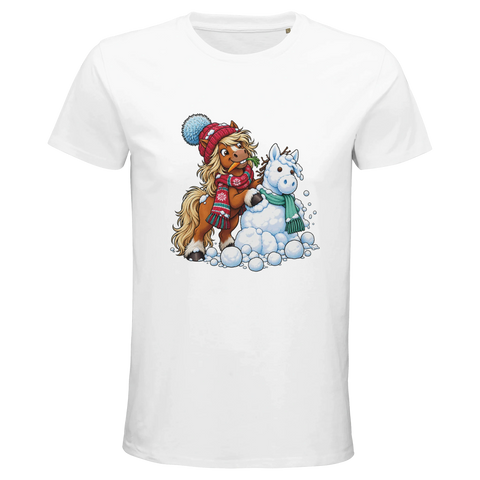 Winterpony mit Schneemann – Bio-T-Shirt Herren