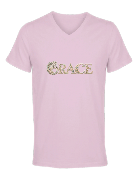 Grace – Schimmel in der Blütenschrift – Damen-T-Shirt V-Ausschnitt