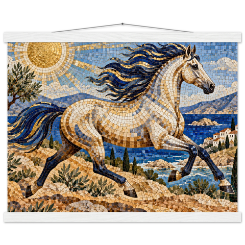 Mosaikpferd am Mittelmeer – Poster mit Leisten 40×50 cm