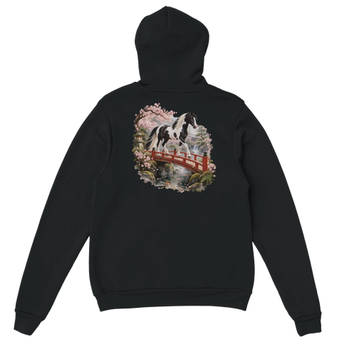 Pinto im japanischen Kirschgarten – Hoodie mit Rückendruck