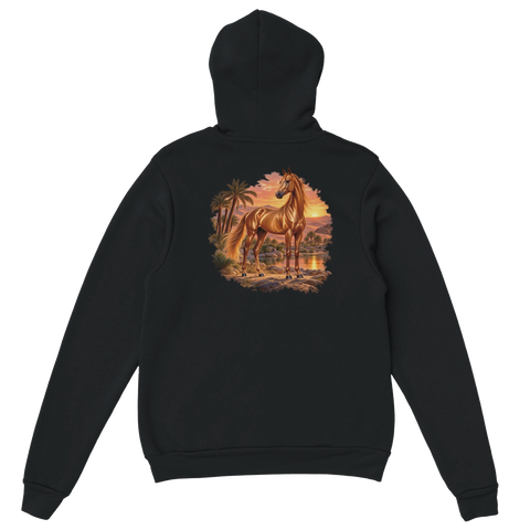 Akhal-Teke an der Wüstenoase – Hoodie mit Rückendruck