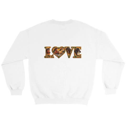 Love – Freiheit in Smaragd und Gold – Pullover mit Rückendruck