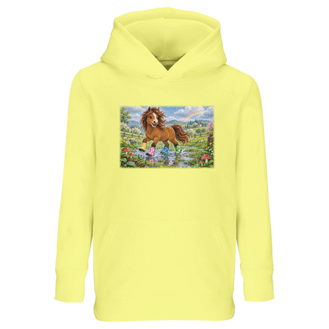 Pony mit Gummistiefeln im Regen – Kinder-Hoodie