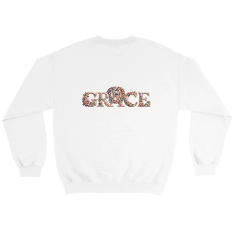 Grace – Pferdepaar zwischen Rosen – Pullover mit Rückendruck