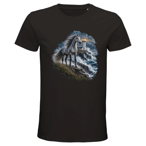 Grauschimmel am Leuchtturm im Sturm – Bio-T-Shirt Herren
