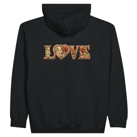 Love – Stute und Fohlen in Rosé – Zip-Hoodie mit Rückendruck
