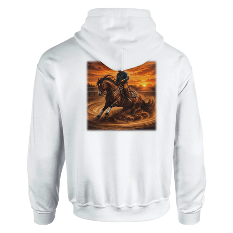 Reining im Sonnenuntergang – Hoodie mit Rückendruck