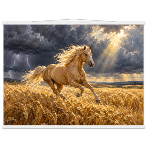Palomino im Weizensturm – Poster mit Leisten 75×100 cm