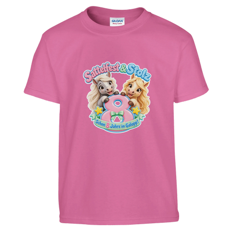 Sattelfest und Stolz (8 Jahre) – Kinder-T-Shirt