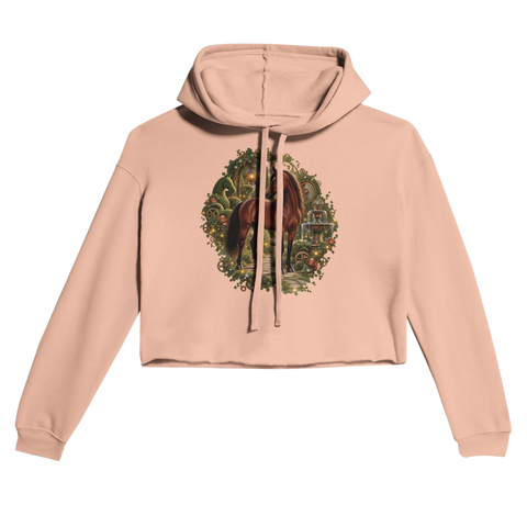 Braunes Pferd im Uhrwerkgarten – Cropped Hoodie