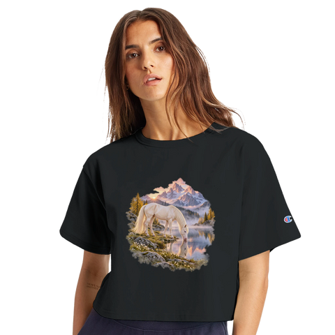 Cremello am Alpensee im Morgengrauen – Crop-Top