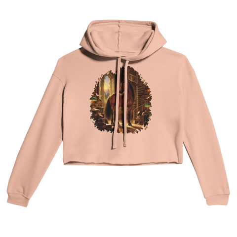Braunes Pferd in der magischen Bibliothek – Cropped Hoodie
