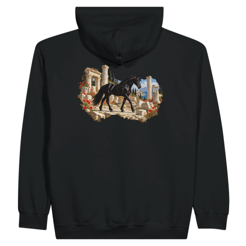 Rappe zwischen römischen Säulen – Zip-Hoodie mit Rückendruck