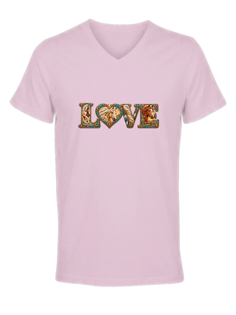 Love – Westernpferde in Türkis – Damen-T-Shirt V-Ausschnitt
