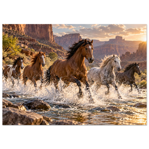 Herde durch den Canyonbach – Kunstdruck 70×100 cm